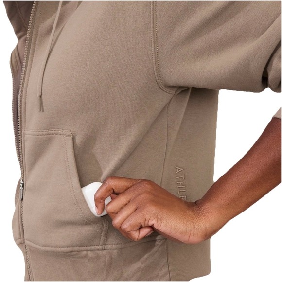 Athleta Forever Fleece Full Zip Sweatshirt Hoodie Cropped - Brown - Women's S - Picture 12 of 13